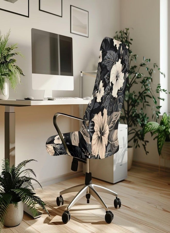 Wanzuoeng Hibiscus Print Computer Desk Chair Seat Cover Dust-Proof Washable Rotating Office Chairs Slipcover with Elastic Bottom - Image 3
